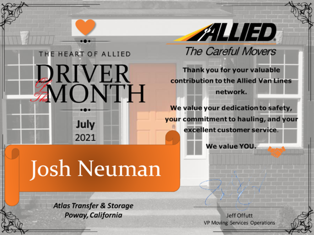 Josh Neuman - July 2021 Driver of the Month