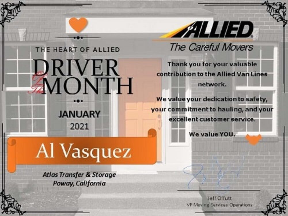 Al Vasquez, January 2021 Driver of the Month