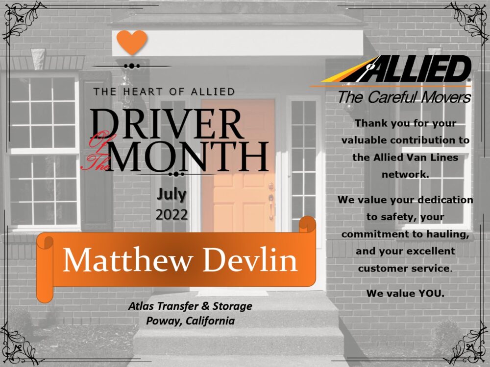 Matt Devlin - July 2022 Driver of the Month