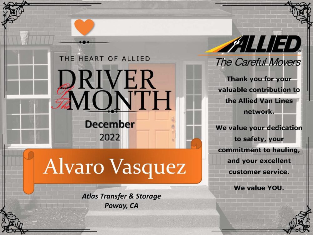 Al Vasquez – December 2022 Driver of the Month