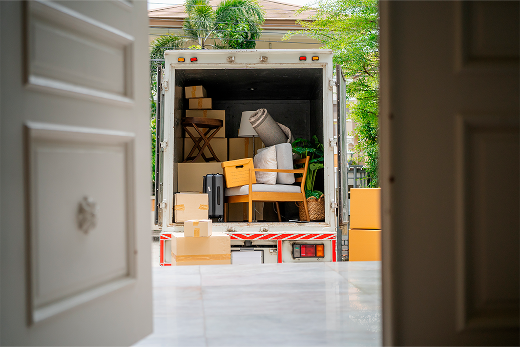 moving preparation and loaded luggage in a van