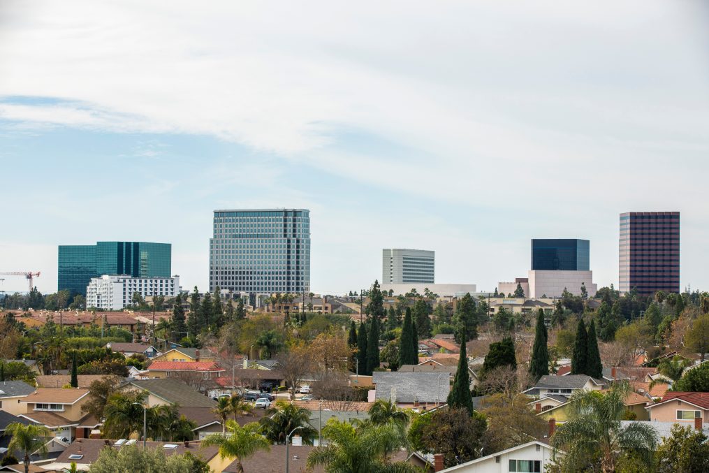 Day time view of the downtown skyline of Costa Mesa, California, USA.