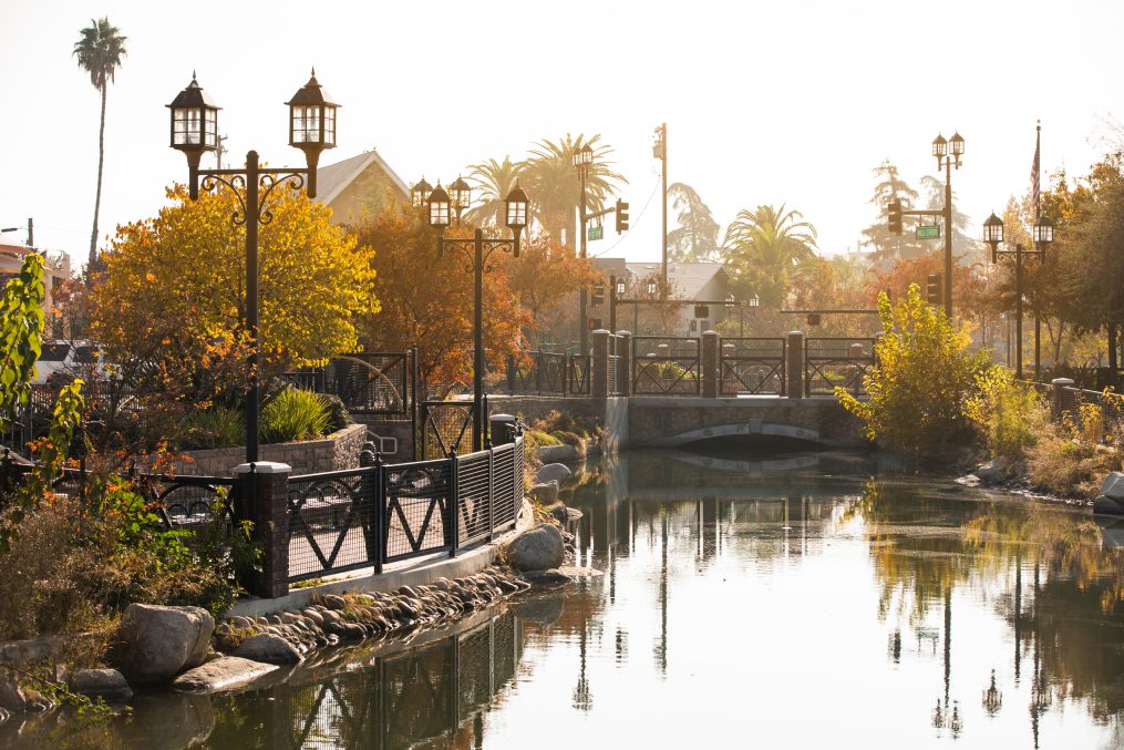 Afternoon autumn view of a public park in downtown Bakersfield, California, USA.