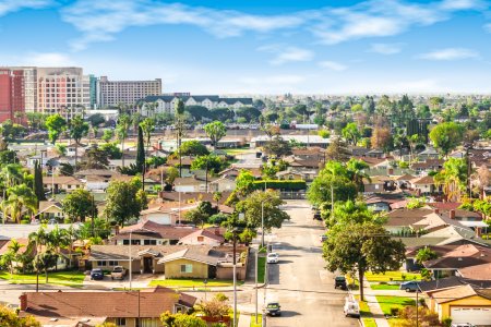 Panoramic view of a neighborhood in Anaheim, Orange County, California