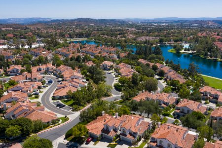 Aerial view of a neighborhood in Rancho Santa Margarita, California, USA.