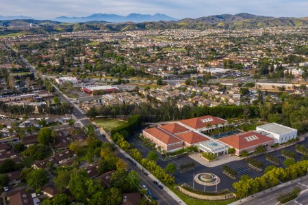 Aerial view of the residential and downtown districts of Yorba Linda, California, USA.