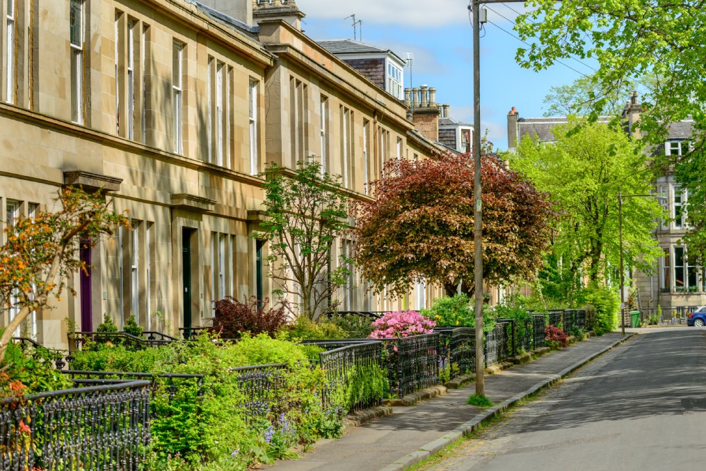 Sandstone terraced house in Hamilton Drive, west end in Glasgow.