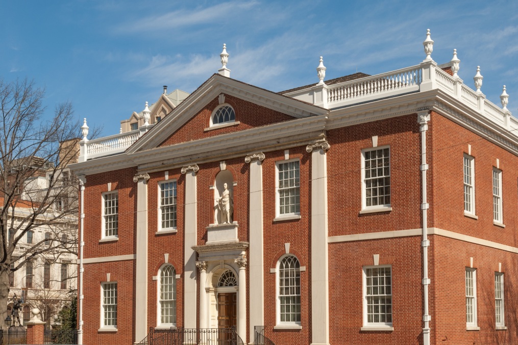 Historic colonial Library Hall on Independence Square in Philadelphia