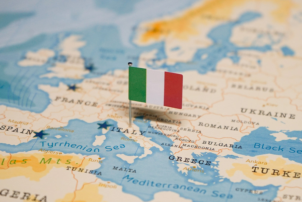 Italy on the European map. Cover image for Relocating from California to Italy: Culture and Logistics Guide