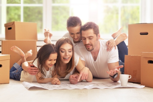 happy family in new home after long distance move