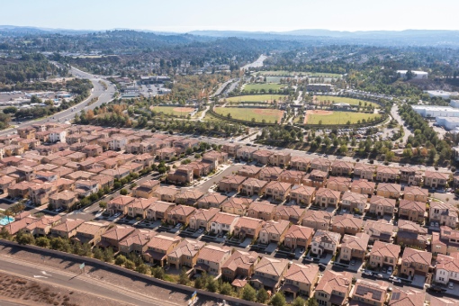Aerial view of housing in the Foothill Ranch area of Lake Forest, California, USA.