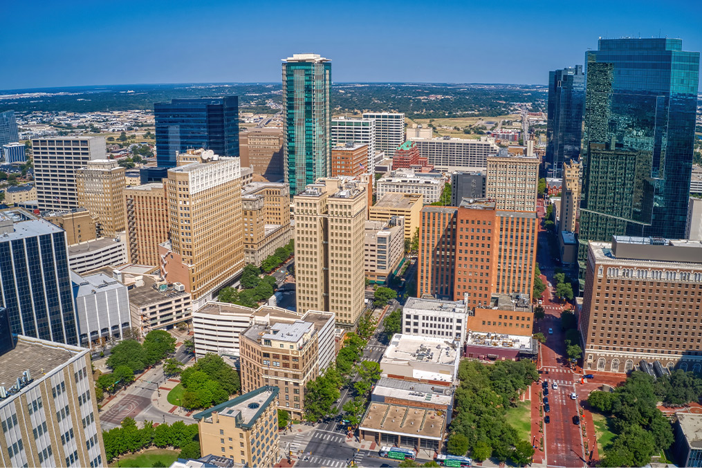 aerial view of the Fort Worth, Texas, skyline