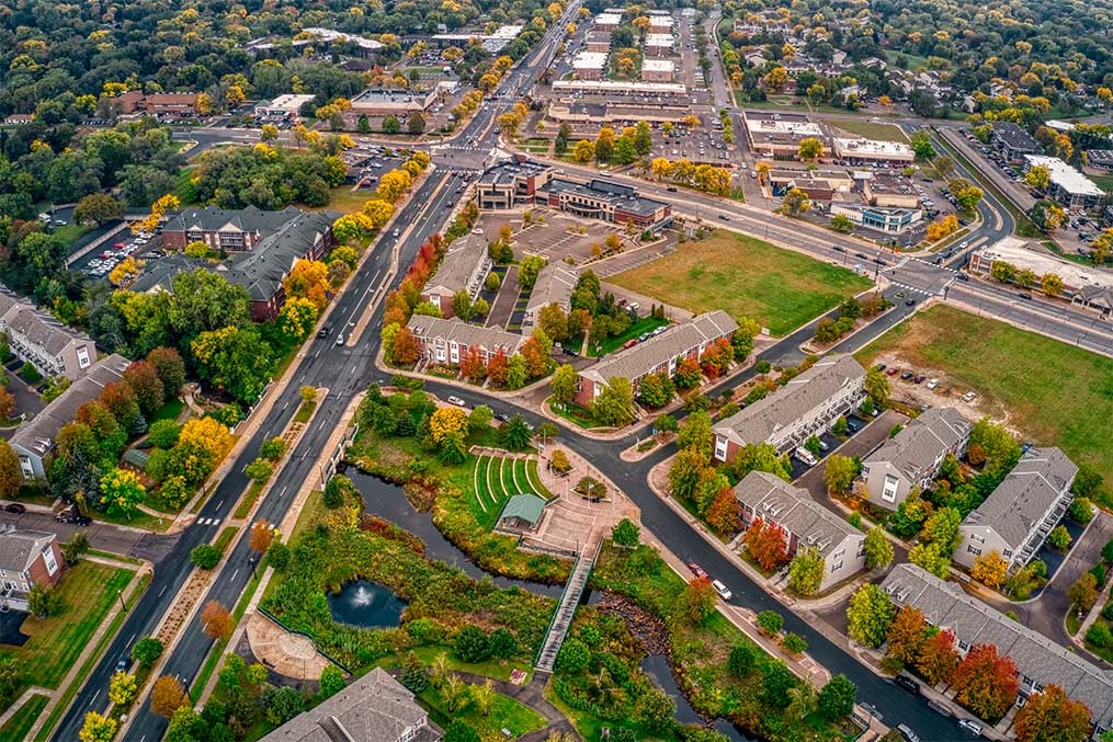 Aerial View of the Twin Cities Suburb of Brooklyn Park, Minnesota