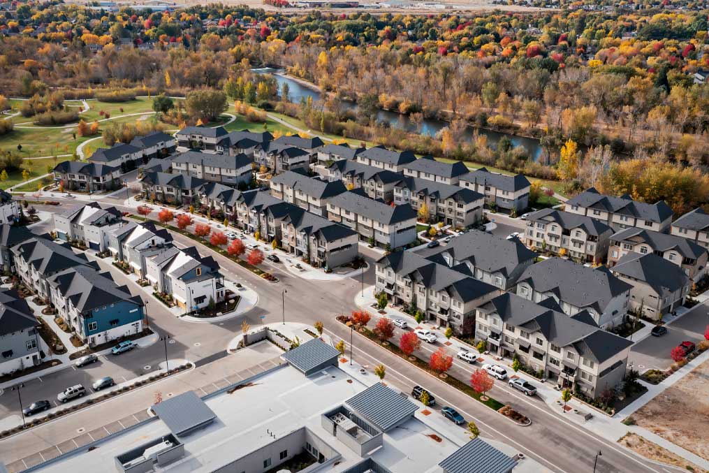 Multifamily residential apartment buildings with fall colors in Boise, Idaho