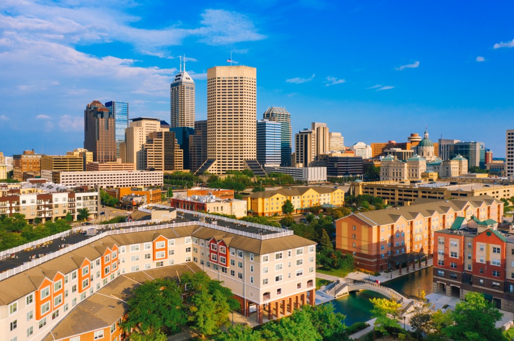 Aerial view of Indianapolis skyline Indiana US