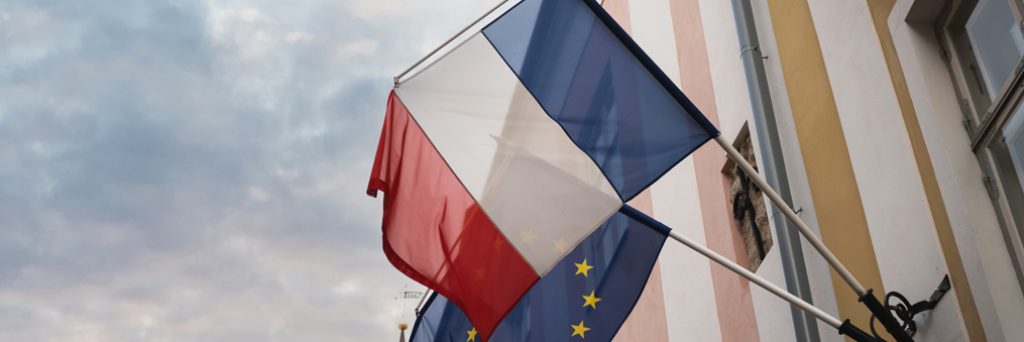 Eu and France flags on building